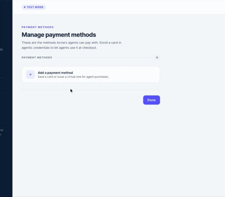 The AddPaymentMethod Element collecting a card inside the OpenMerchant-hosted iframe